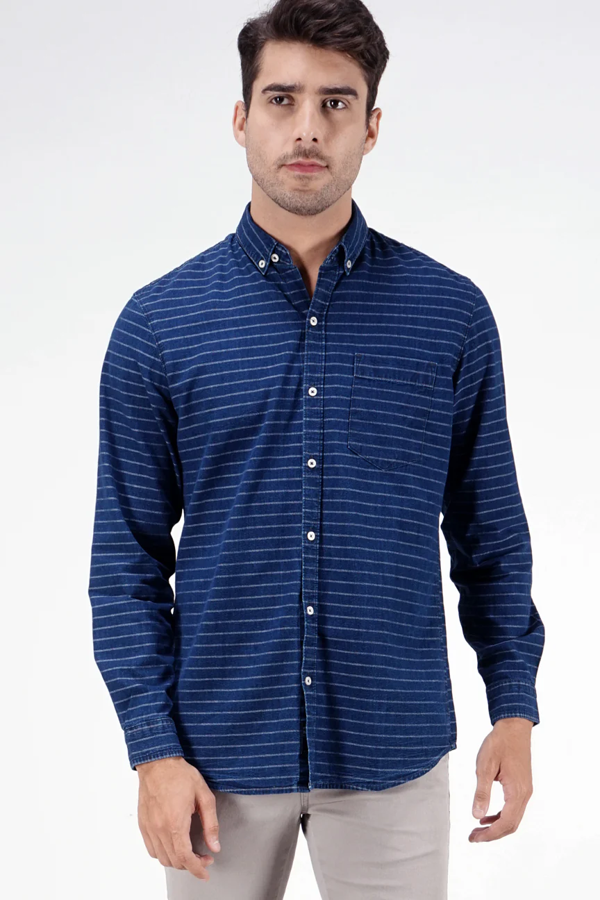 Kemeja Lengan Panjang Acadia Navy White Regular