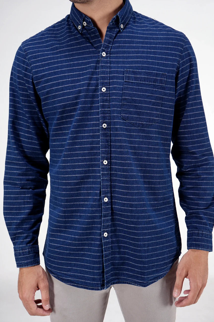 Kemeja Lengan Panjang Acadia Navy White Regular - Image 2