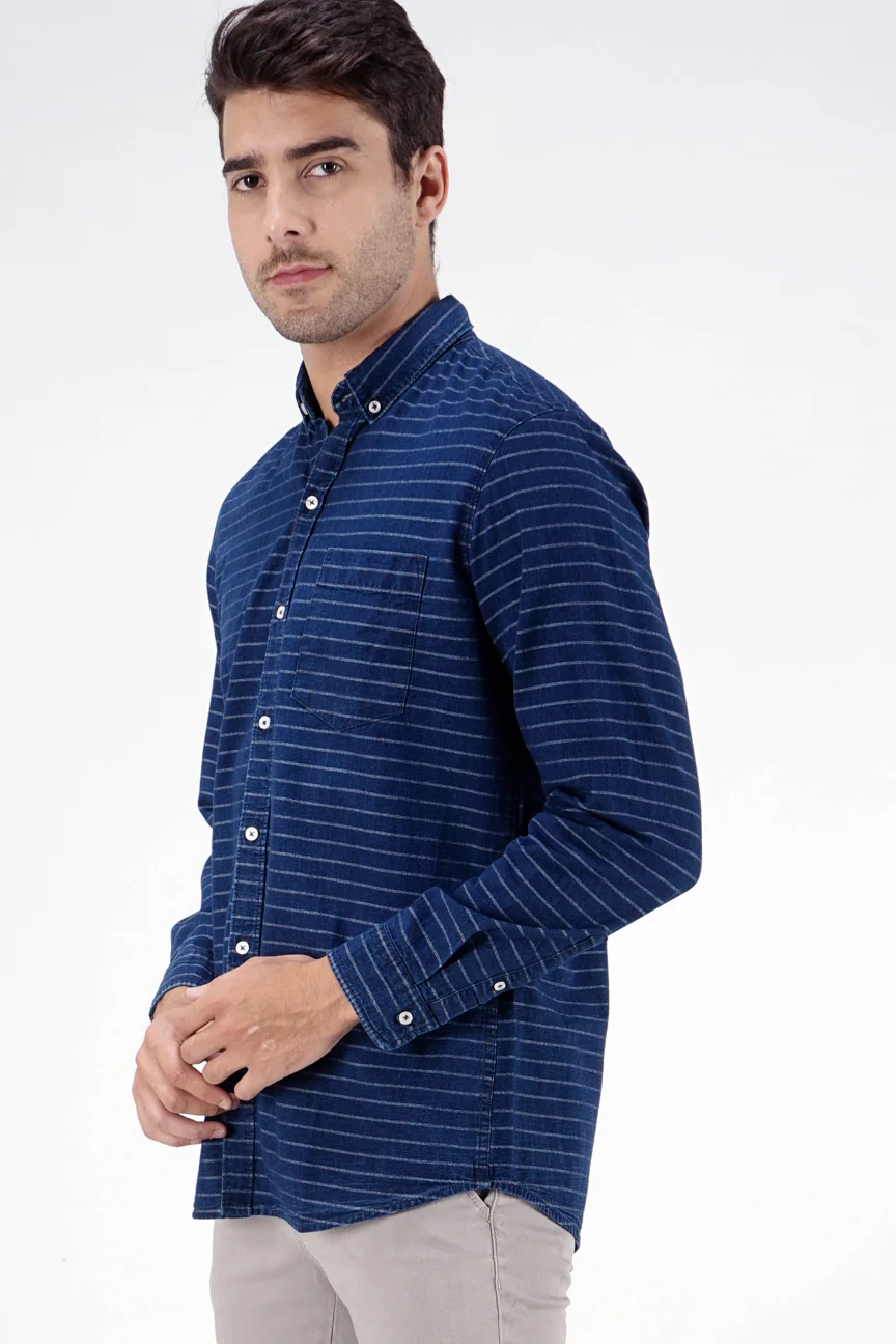 Kemeja Lengan Panjang Acadia Navy White Regular - Image 3