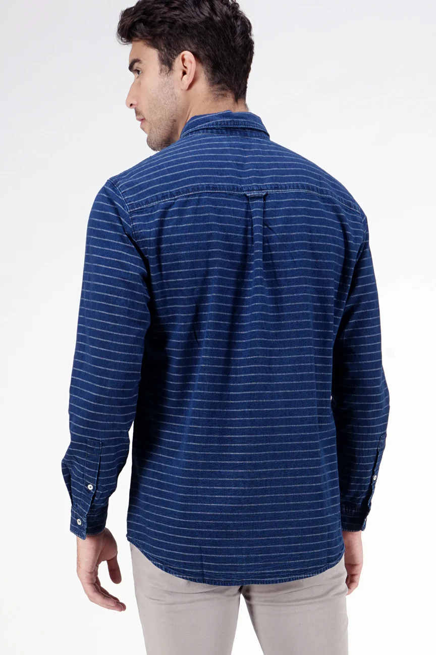 Kemeja Lengan Panjang Acadia Navy White Regular - Image 4