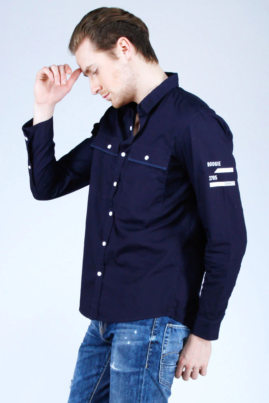 Kemeja Lengan Panjang Aiden Navy - Image 2