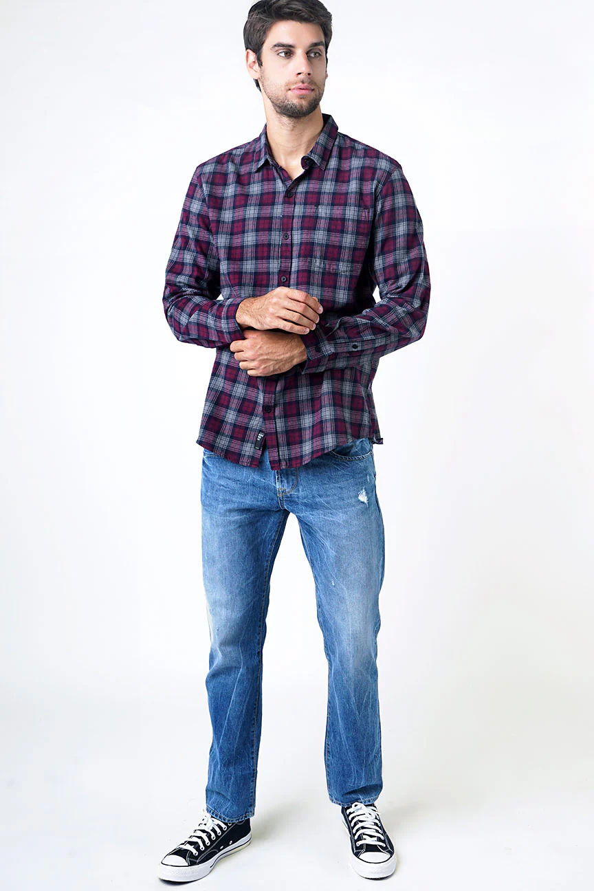 Kemeja Flanel Allison Grey Maroon - Image 3