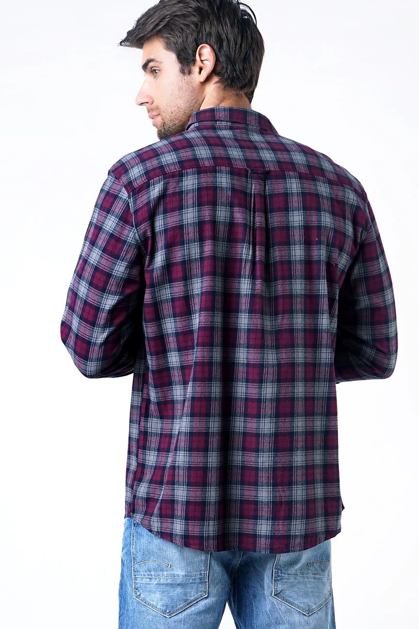 Kemeja Flanel Allison Grey Maroon - Image 4