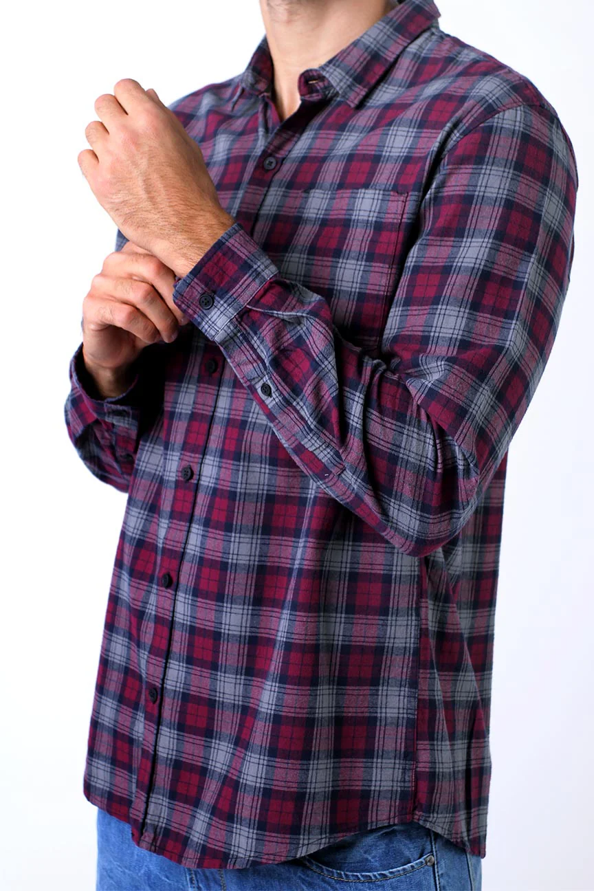 Kemeja Flanel Allison Grey Maroon - Image 5