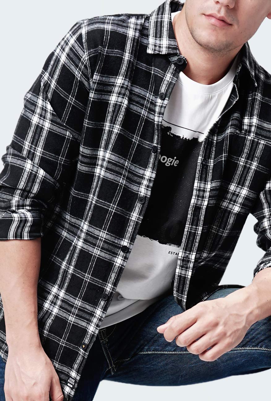 Kemeja Flanel Amber Black Offwhite
