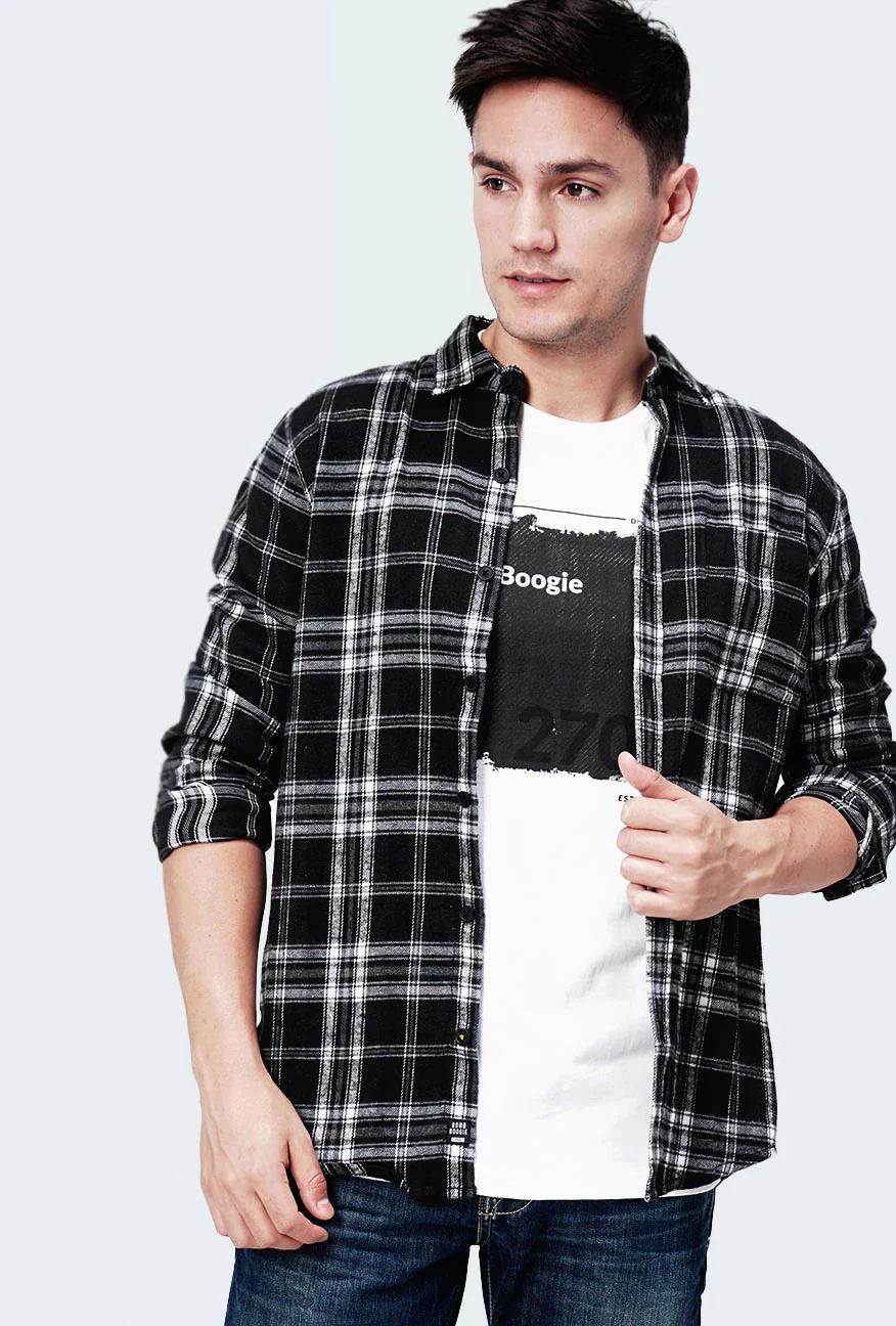Kemeja Flanel Amber Black Offwhite - Image 2