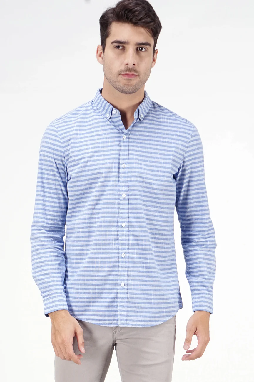 Kemeja Lengan Panjang Regular Aquiver Blue White