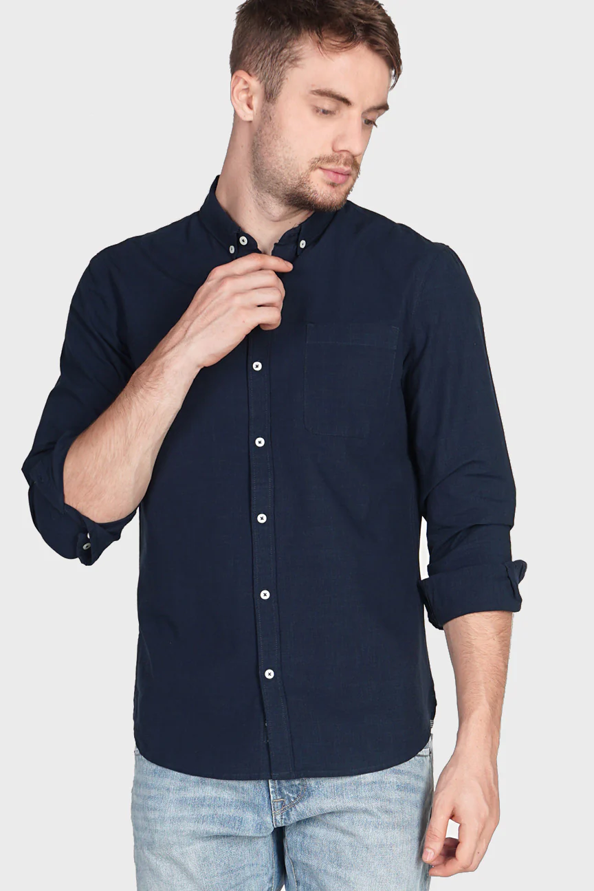 Kemeja Lengan Panjang Bailey Dark Navy Regular