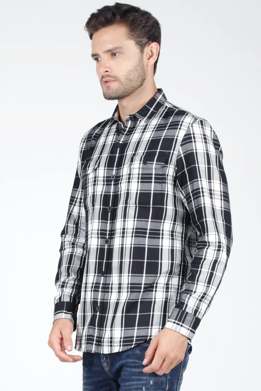 Kemeja Lengan Panjang Black Static Black Offwhite Reguler - Image 2