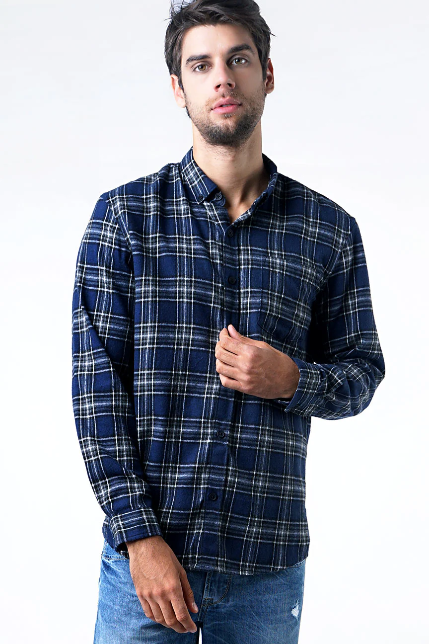 Kemeja Flanel Blue Carter Navy Black