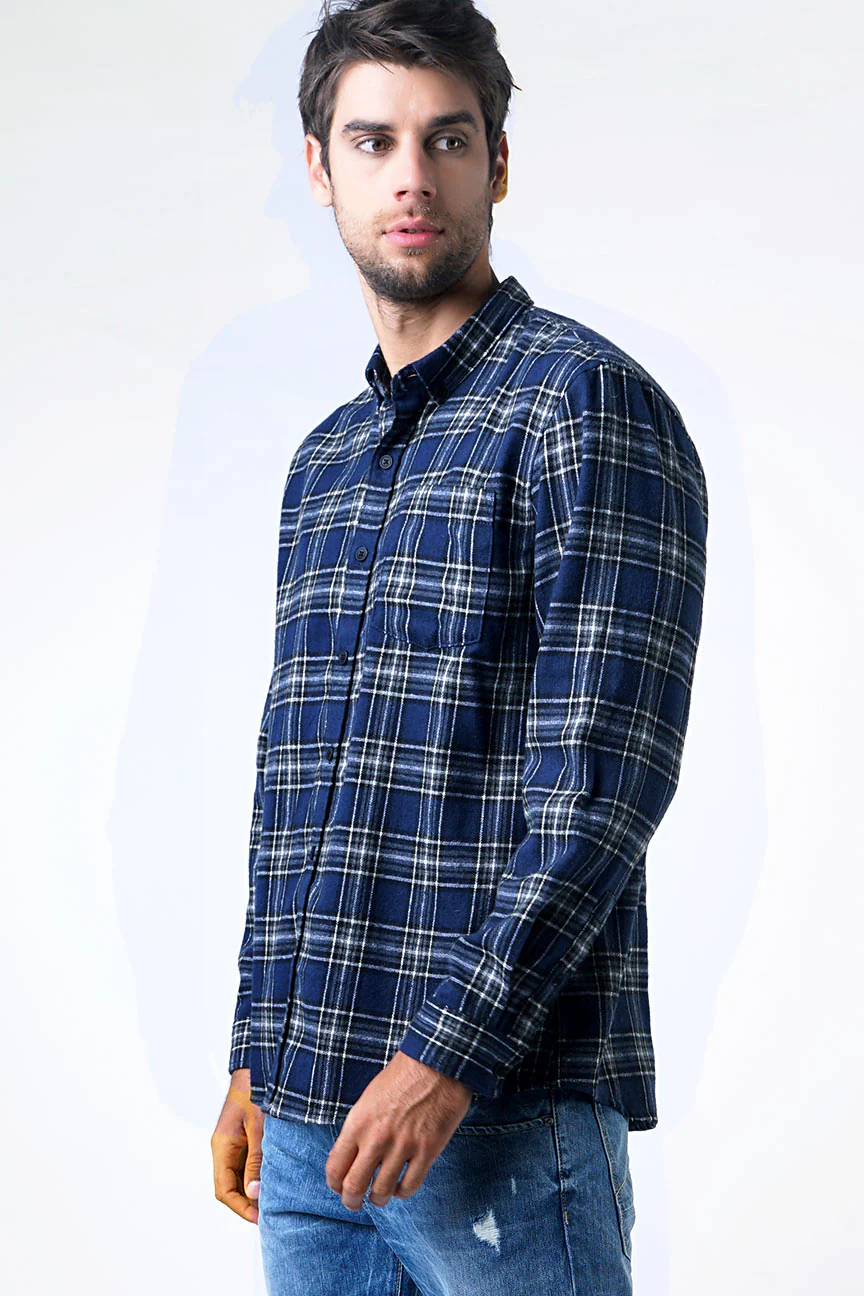 Kemeja Flanel Blue Carter Navy Black - Image 2