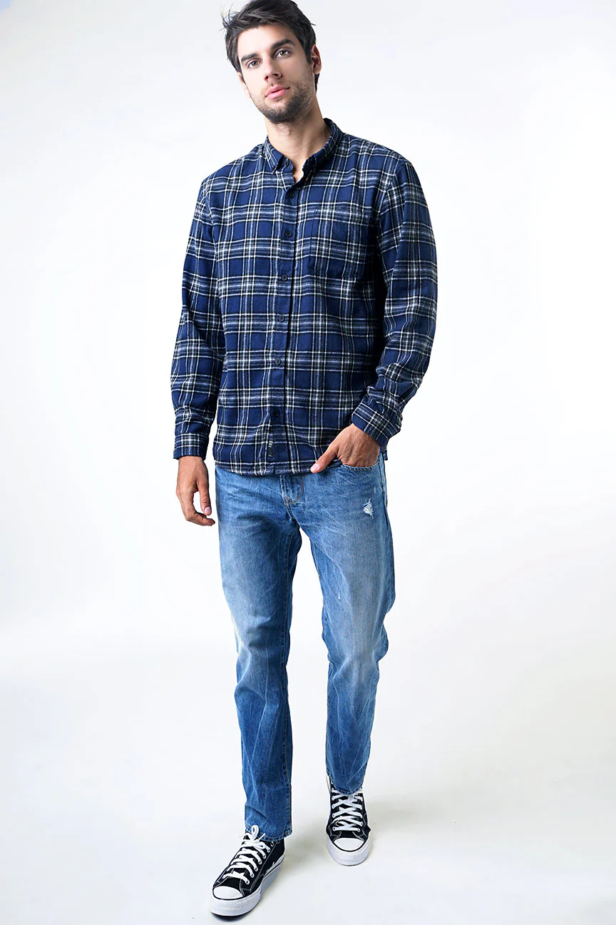 Kemeja Flanel Blue Carter Navy Black - Image 3