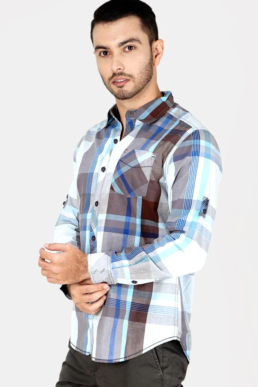 Kemeja Lengan Panjang Blue Thunder Grey Blue Check - Image 2