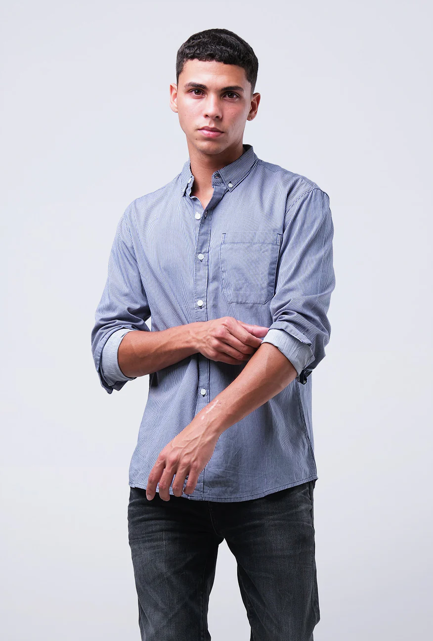 Kemeja Lengan Panjang Blue Vader Navy White