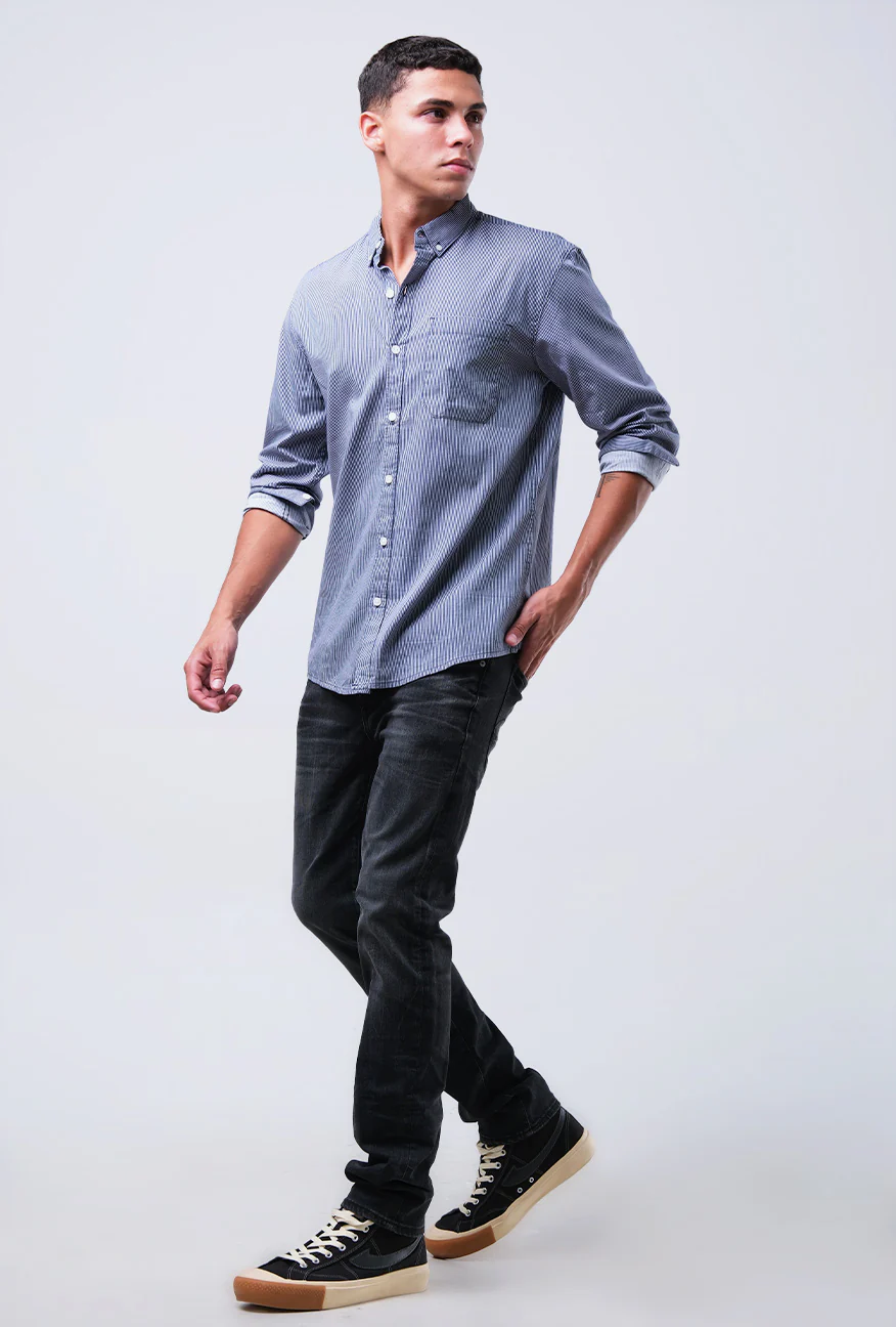 Kemeja Lengan Panjang Blue Vader Navy White - Image 2
