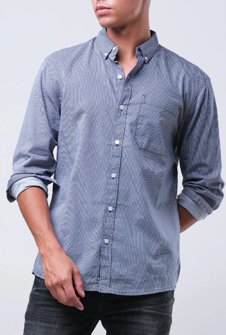 Kemeja Lengan Panjang Blue Vader Navy White - Image 3