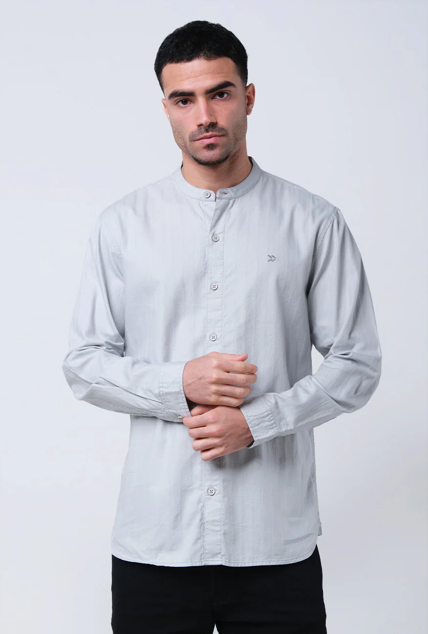 Kemeja Koko Lengan Panjang Stroby Light Grey