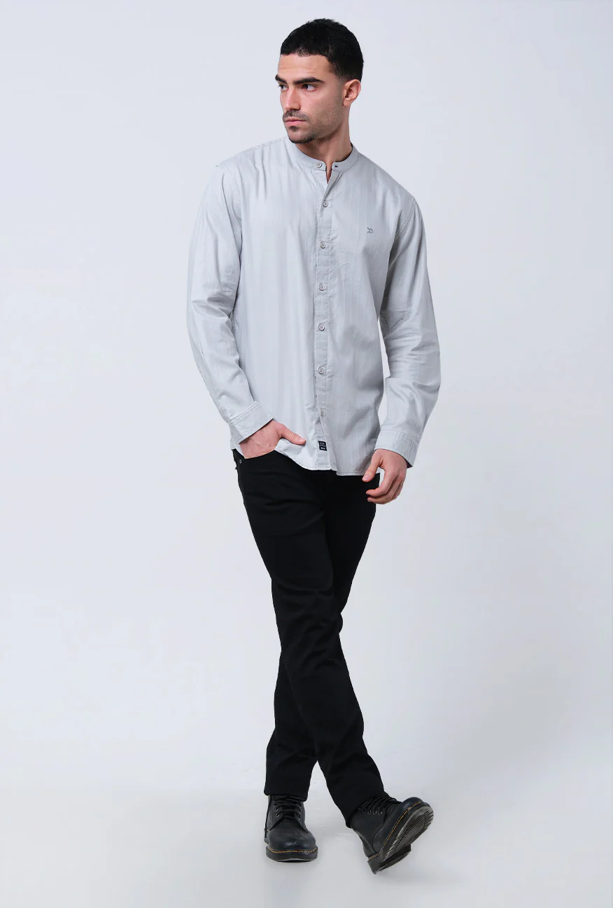 Kemeja Koko Lengan Panjang Stroby Light Grey - Image 3