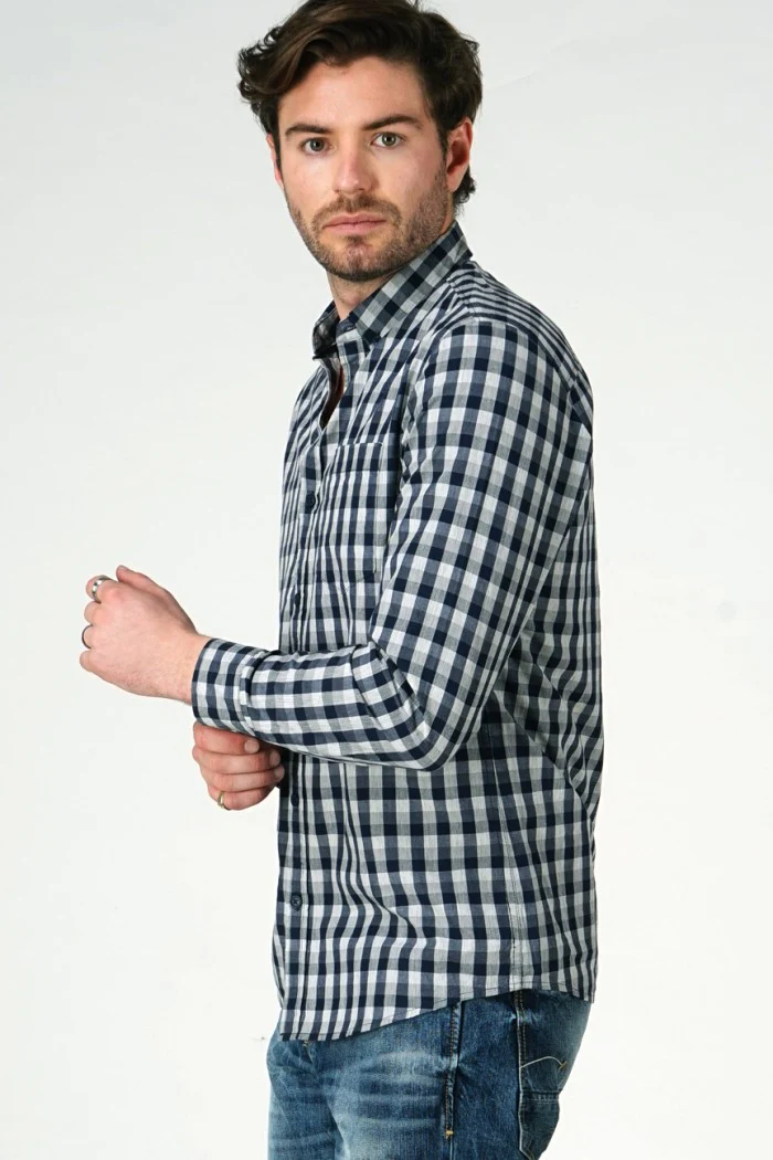 Kemeja Lengan Panjang Cruz Navy Grey Regular - Image 2