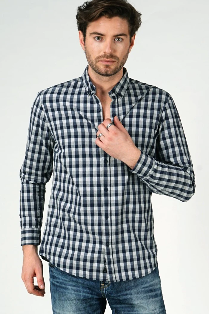 Kemeja Lengan Panjang Cruz Navy Grey Regular - Image 3