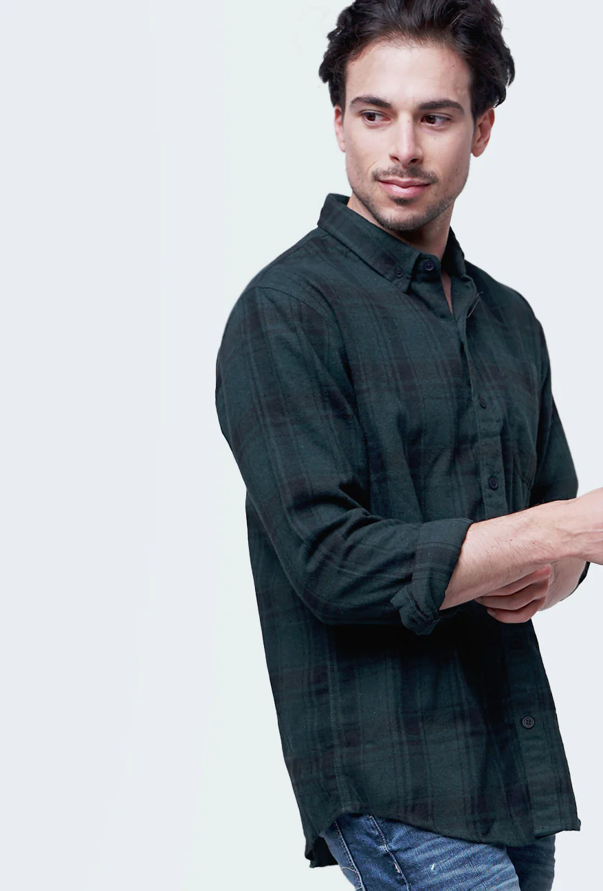 Kemeja Lengan Panjang Bradley Green Black - Image 3