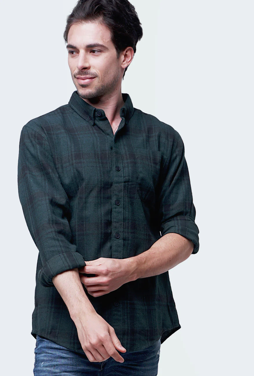 Kemeja Lengan Panjang Bradley Green Black - Image 4