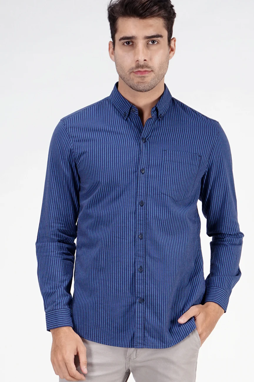 Kemeja Lengan Panjang Regular Bruce Navy Blue