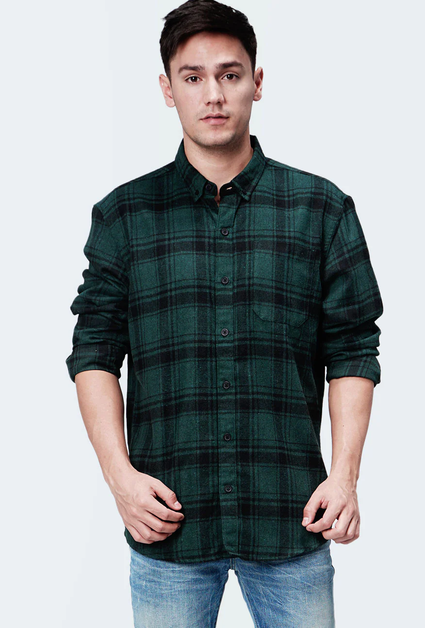 Kemeja Lengan Panjang Coda Green Black