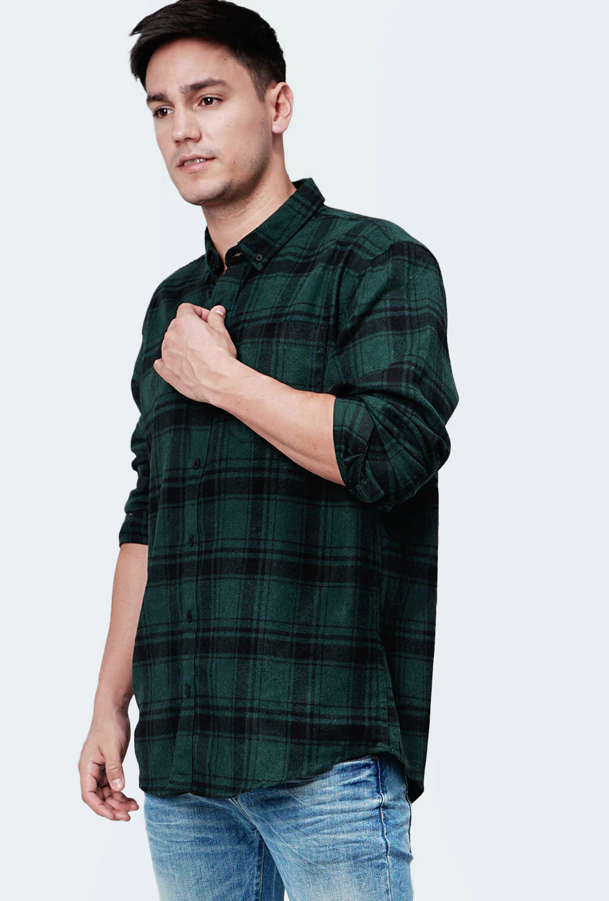 Kemeja Lengan Panjang Coda Green Black - Image 2