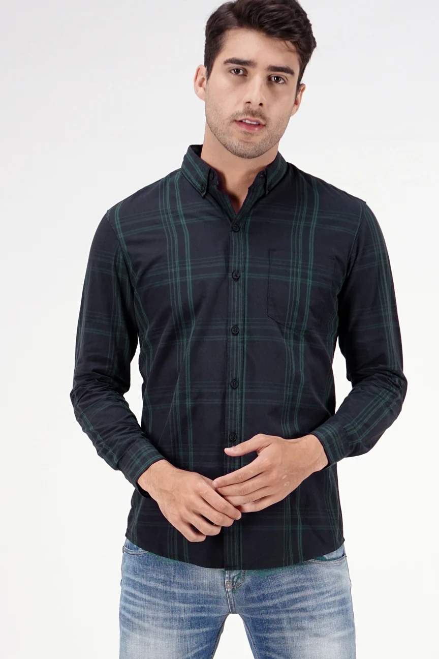 Kemeja Lengan Panjang Cognac Navy Green Regular