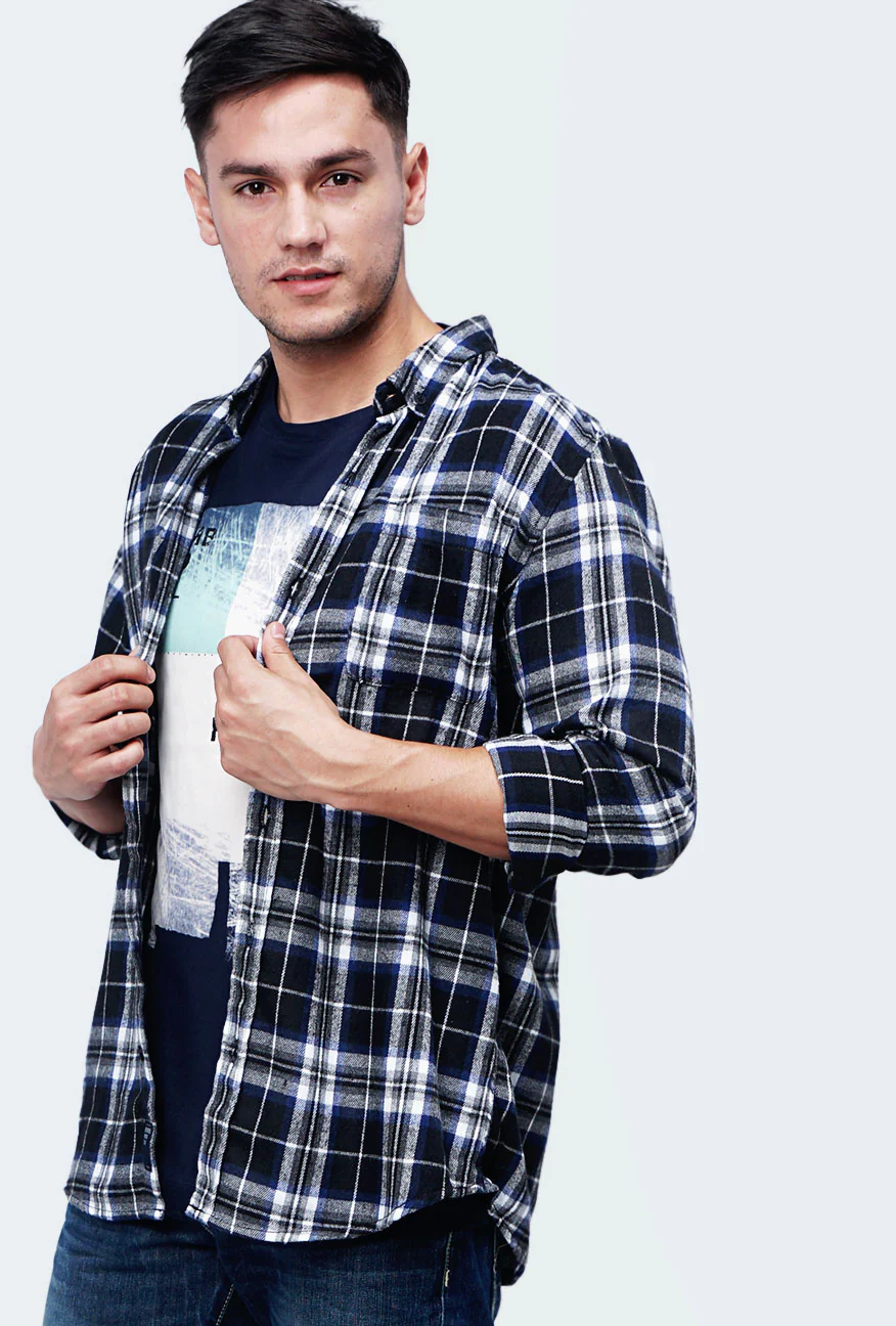 Kemeja Flanel Wincus Blue Navy Black