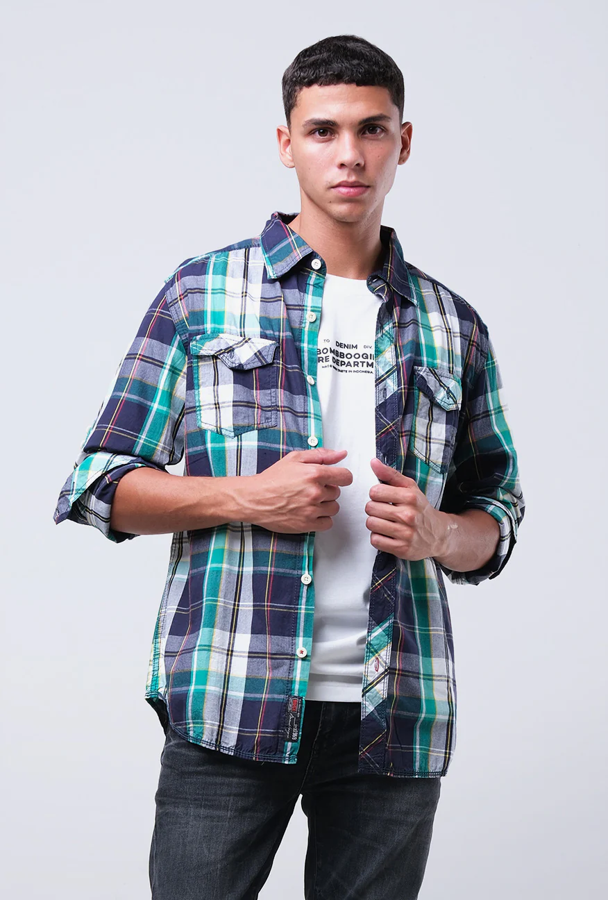 Kemeja Lengan Panjang Crowded Nm-106757 Green Navy