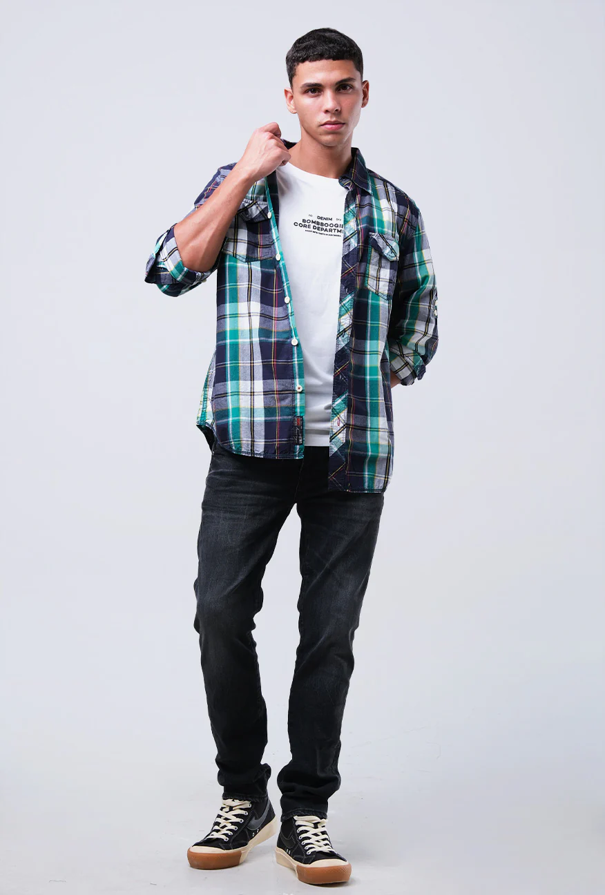 Kemeja Lengan Panjang Crowded Nm-106757 Green Navy - Image 2