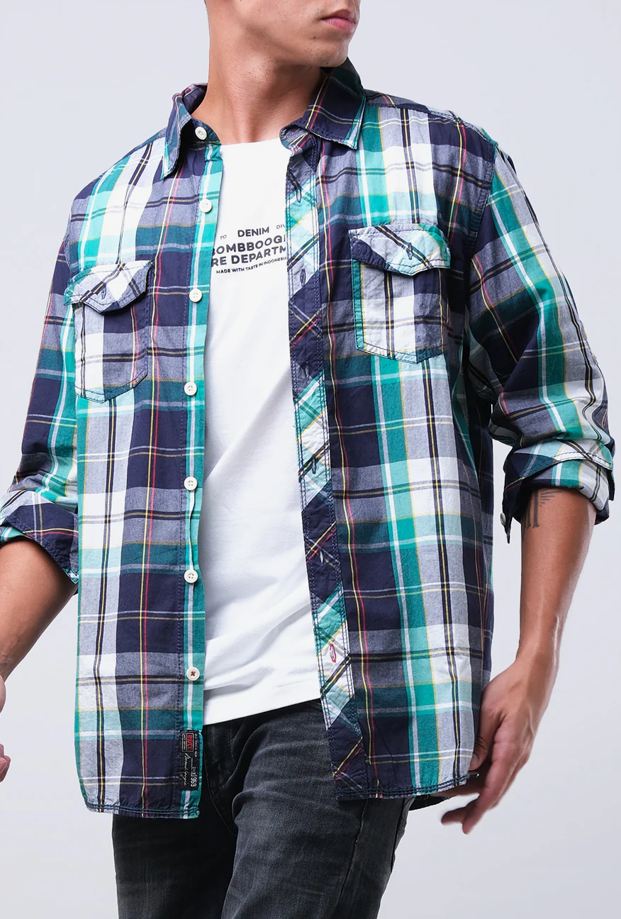 Kemeja Lengan Panjang Crowded Nm-106757 Green Navy - Image 3