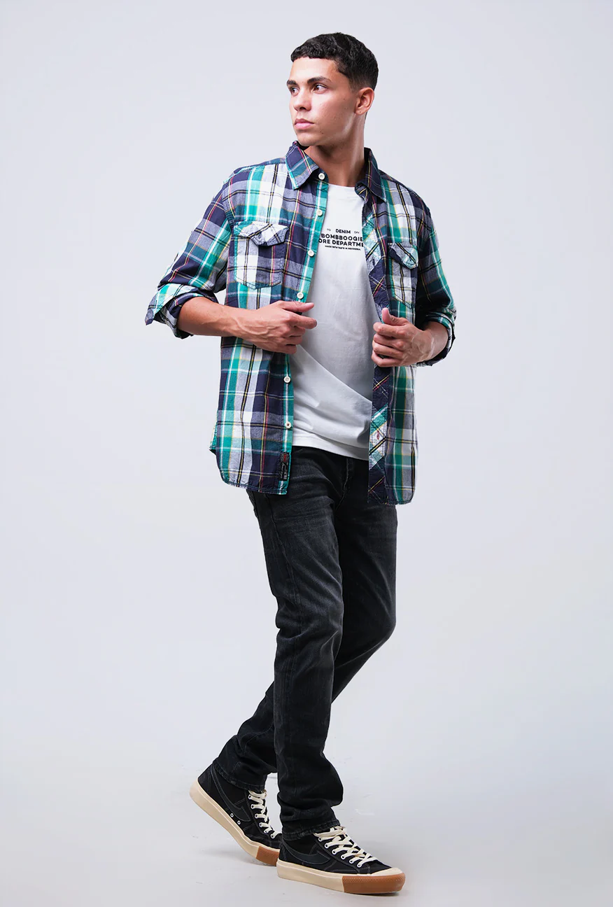 Kemeja Lengan Panjang Crowded Nm-106757 Green Navy - Image 4