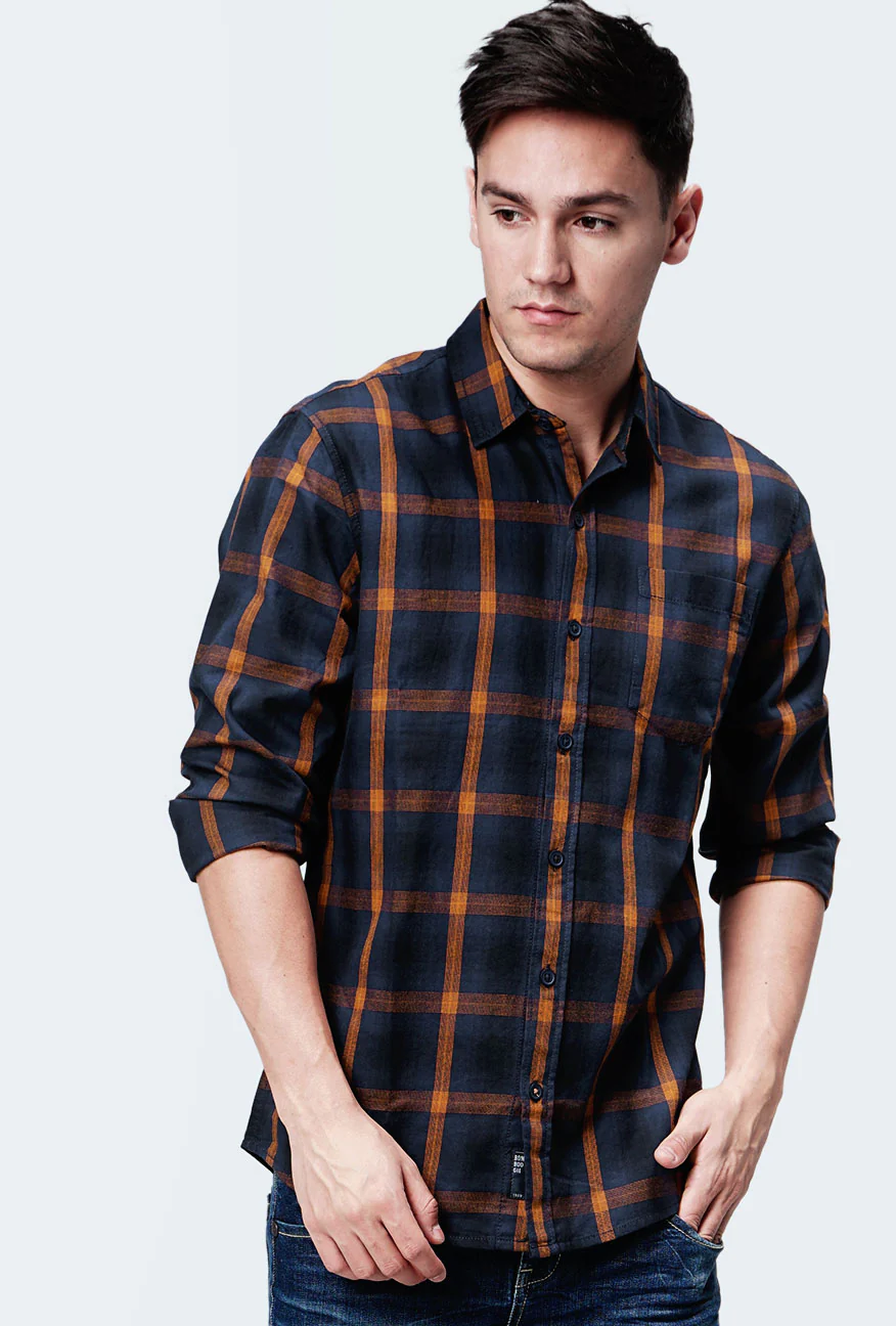 Kemeja Flanel Custos Brown Navy Brown
