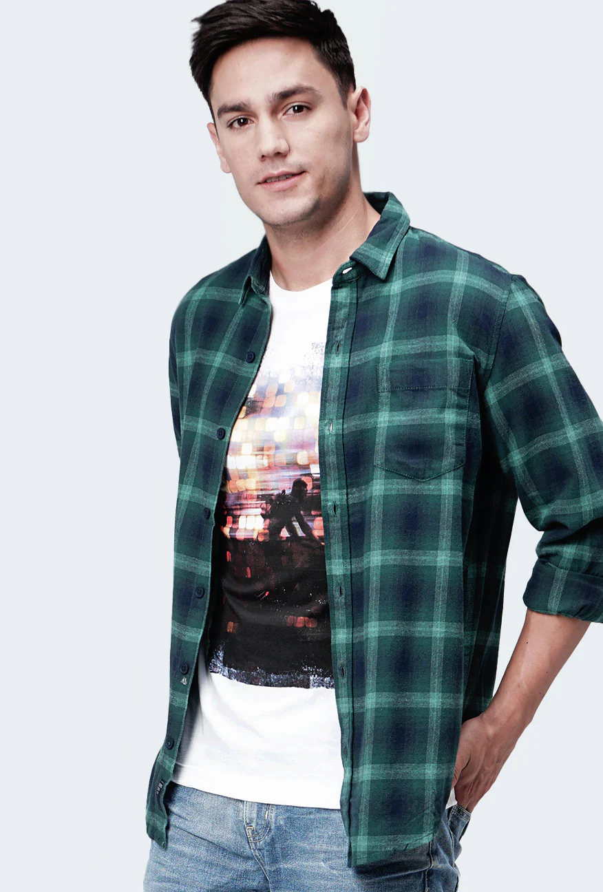 Kemeja Flanel Custos Green Navy
