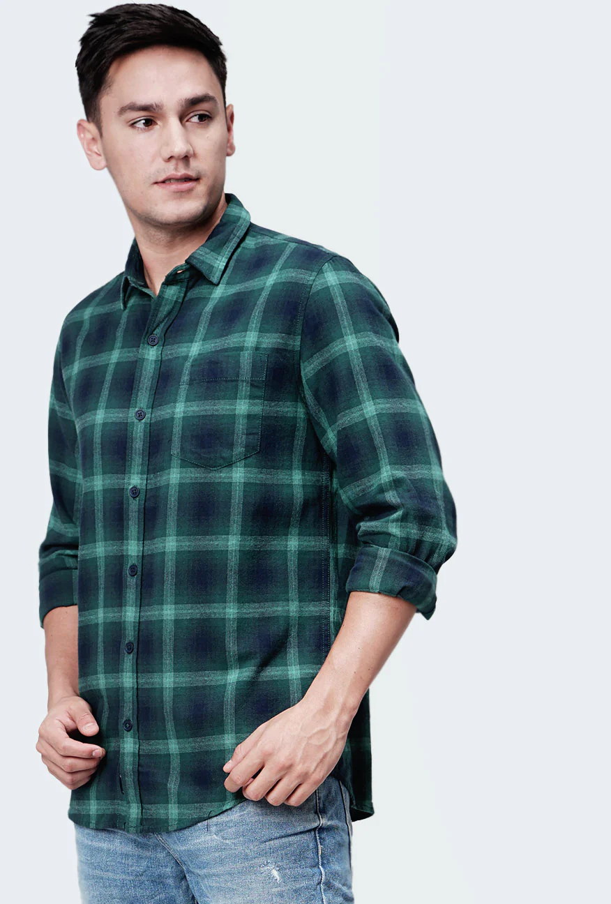Kemeja Flanel Custos Green Navy - Image 2