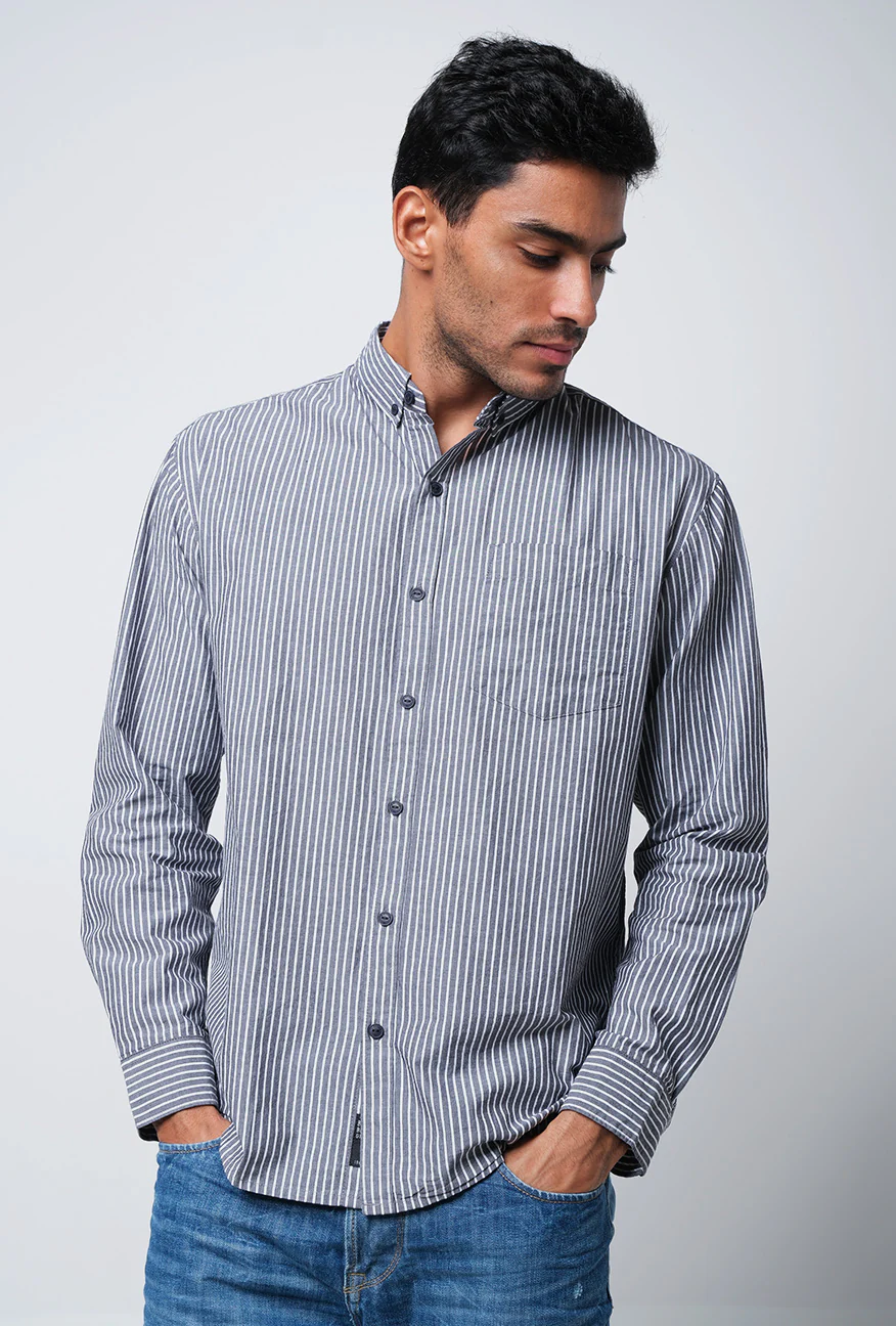 Kemeja Lengan Panjang Dark Cyrus Black Offwhite - Image 3