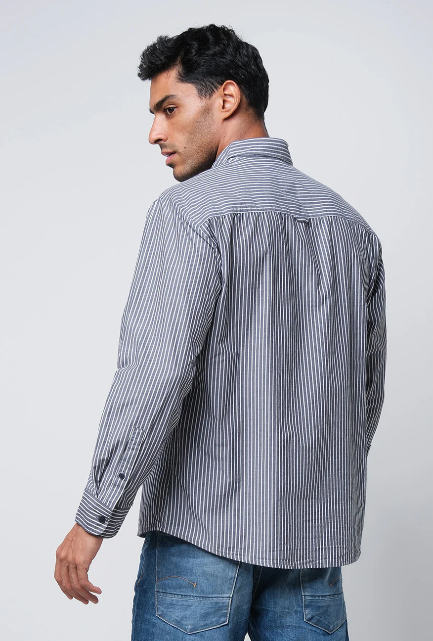 Kemeja Lengan Panjang Dark Cyrus Black Offwhite - Image 4