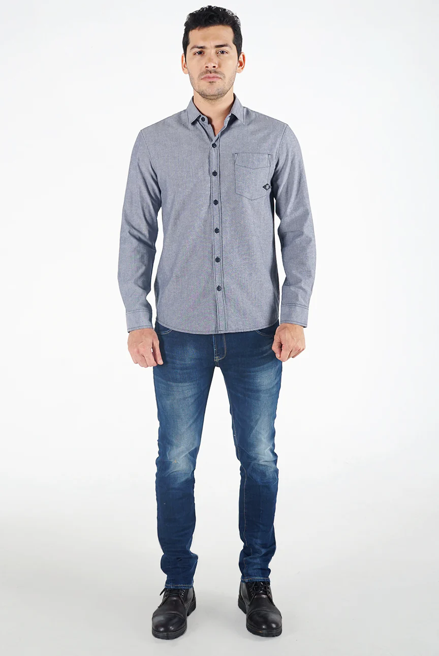 Kemeja Lengan Panjang Dark Ellion Grey Navy - Image 2