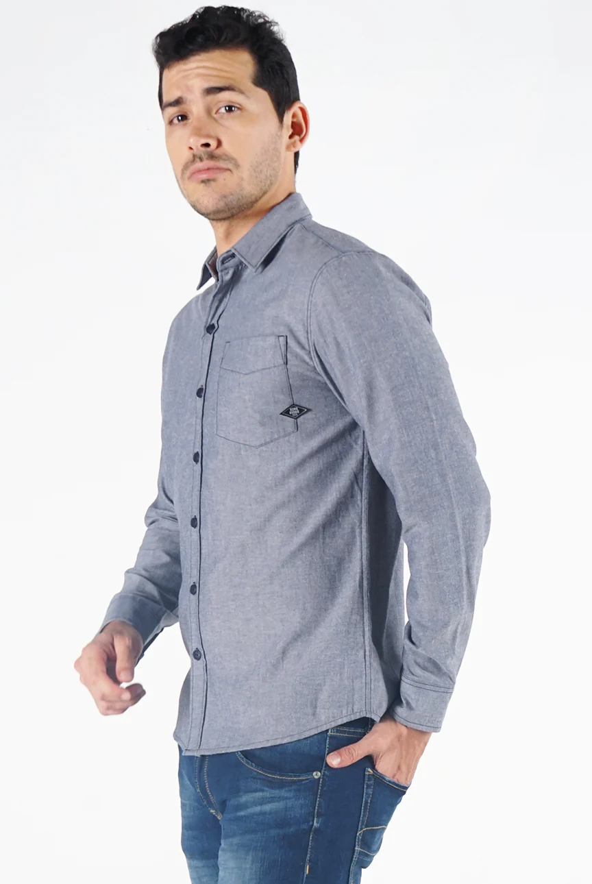 Kemeja Lengan Panjang Dark Ellion Grey Navy - Image 3