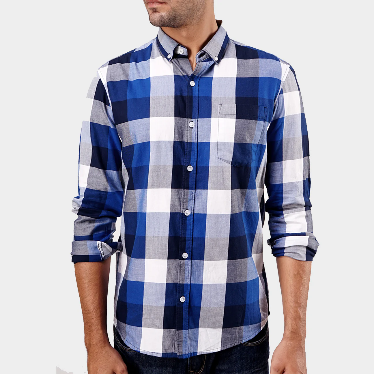 Kemeja Lengan Panjang Regular Eagle Wood Blue White - Image 3