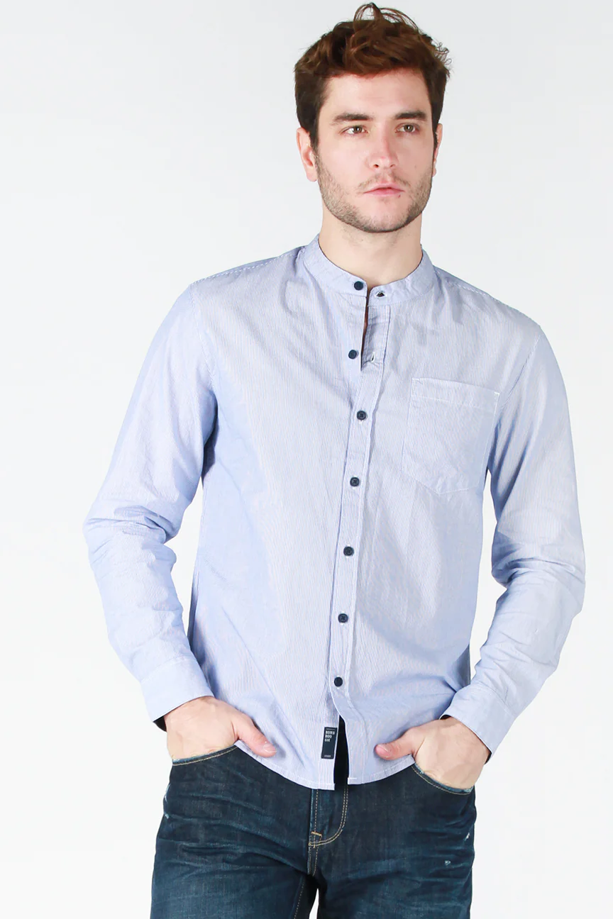 Kemeja Lengan Panjang Elysian Blue White