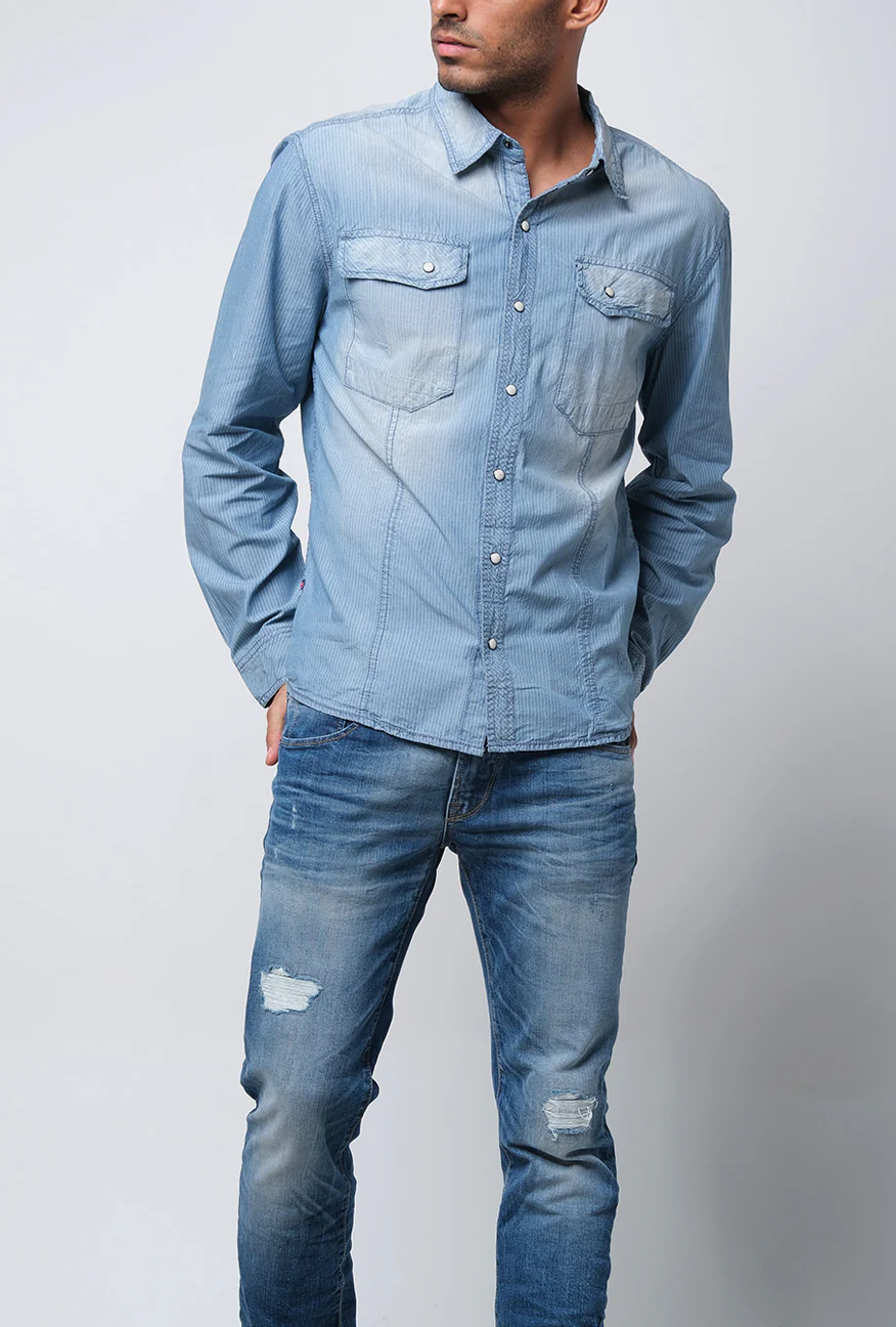 Kemeja Lengan Panjang Eraser Chambray Medium Light Blue - Image 3