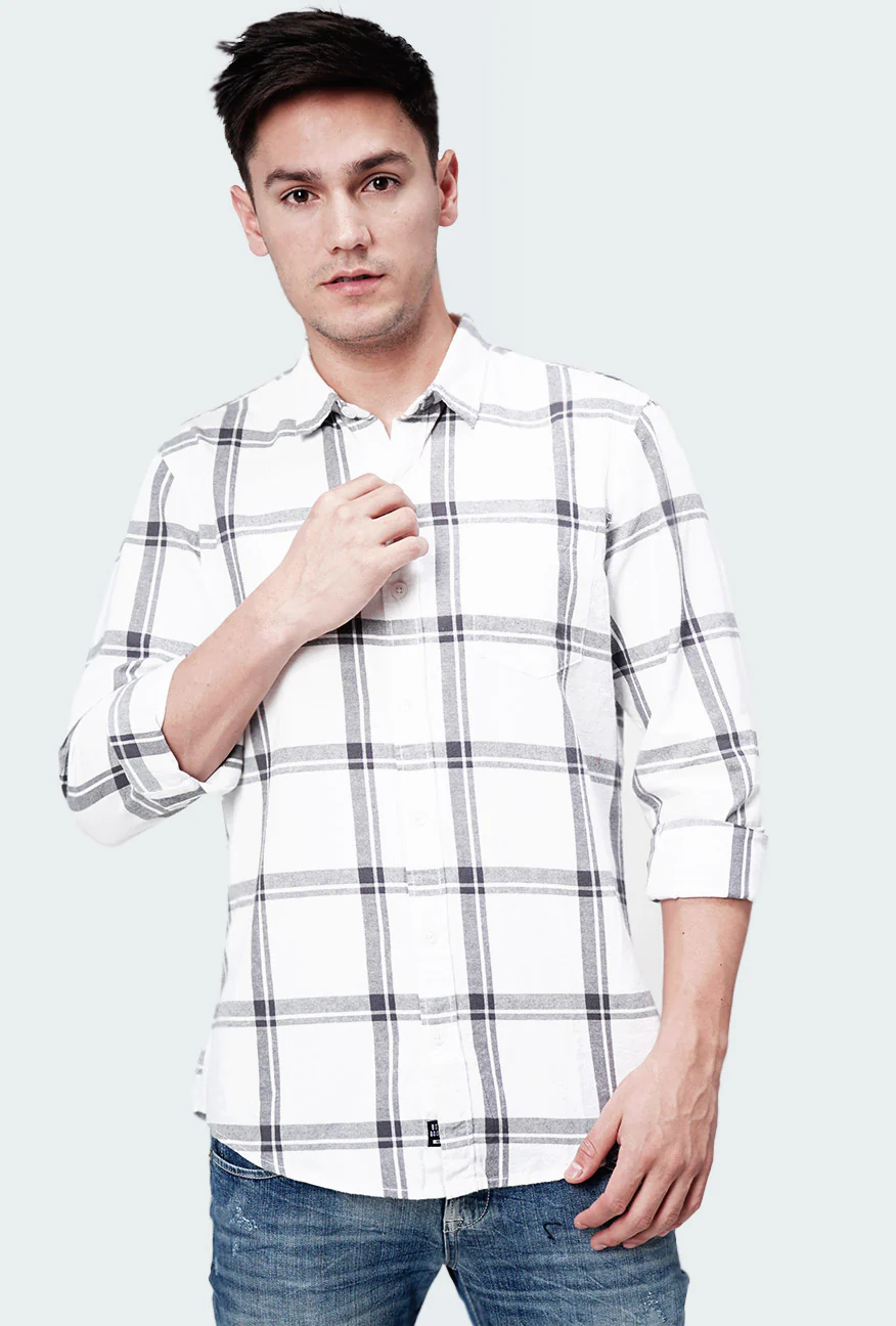 Kemeja Lengan Panjang Fat White White Black