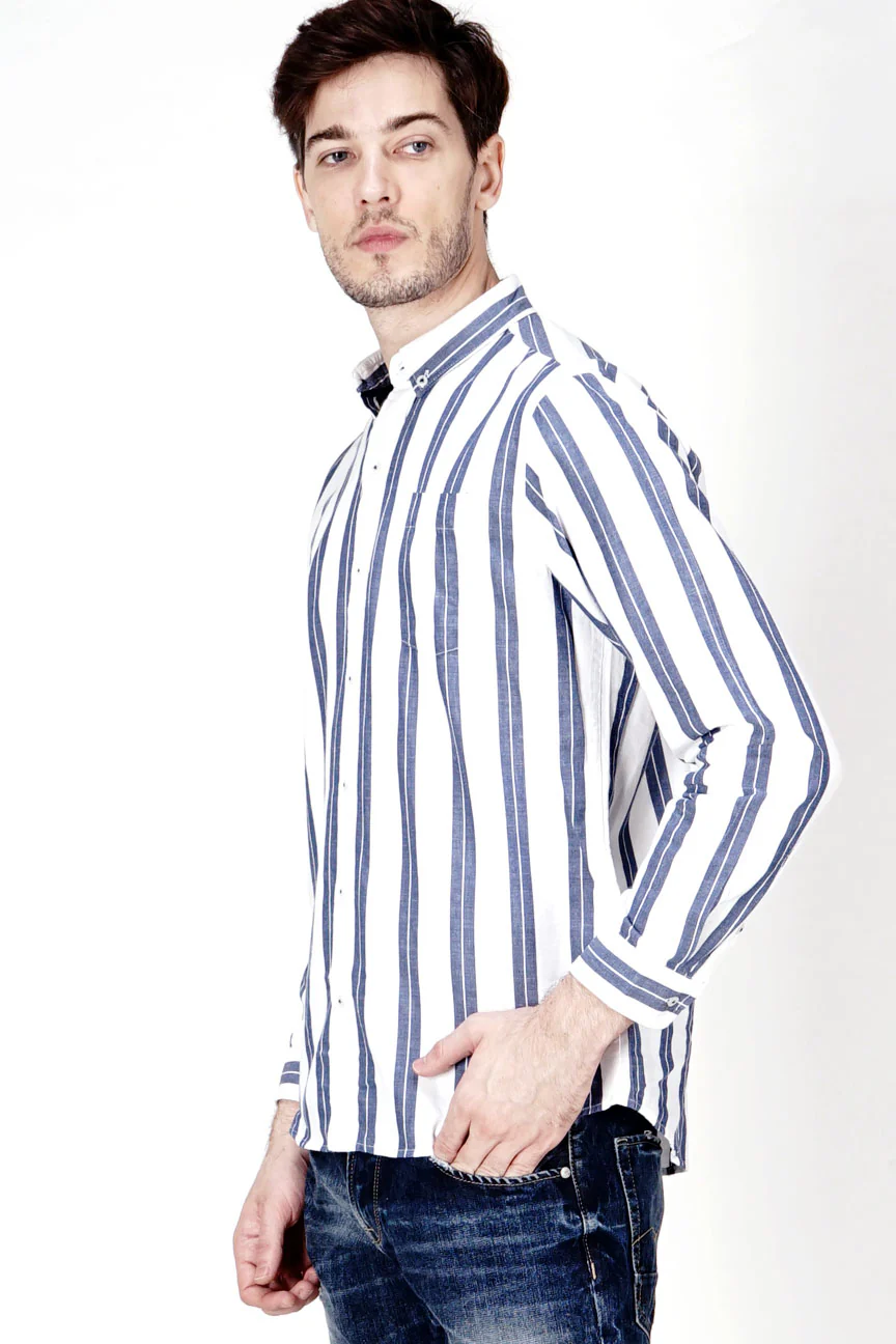 Kemeja Lengan Panjang Finch White Navy Regular - Image 2