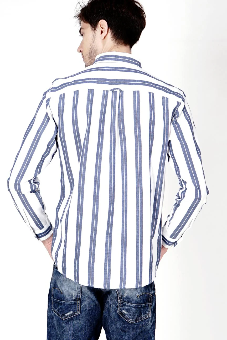 Kemeja Lengan Panjang Finch White Navy Regular - Image 3