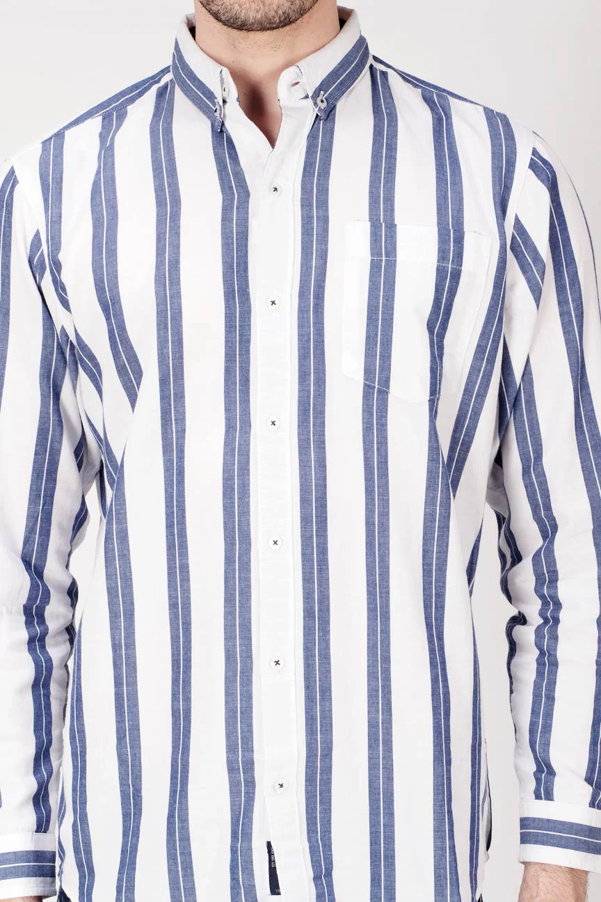 Kemeja Lengan Panjang Finch White Navy Regular - Image 4