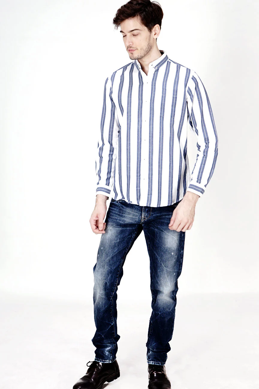 Kemeja Lengan Panjang Finch White Navy Regular - Image 5